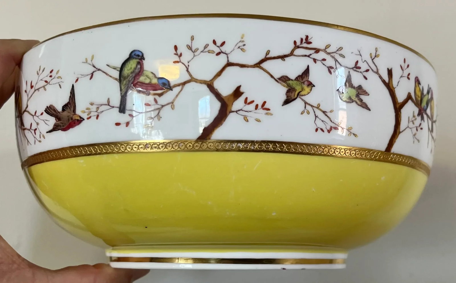 Antique 19th Century Mintons Porcelain Fruit Bowl With Hand Painted Birds - 4
