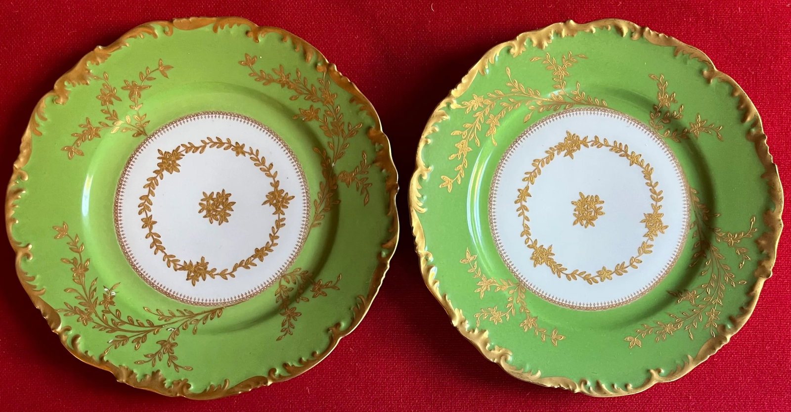Antique Early 20th Century Higgins & Seiter French Limoges Porcelain Green & Gold Plates - Set of 7 - 6