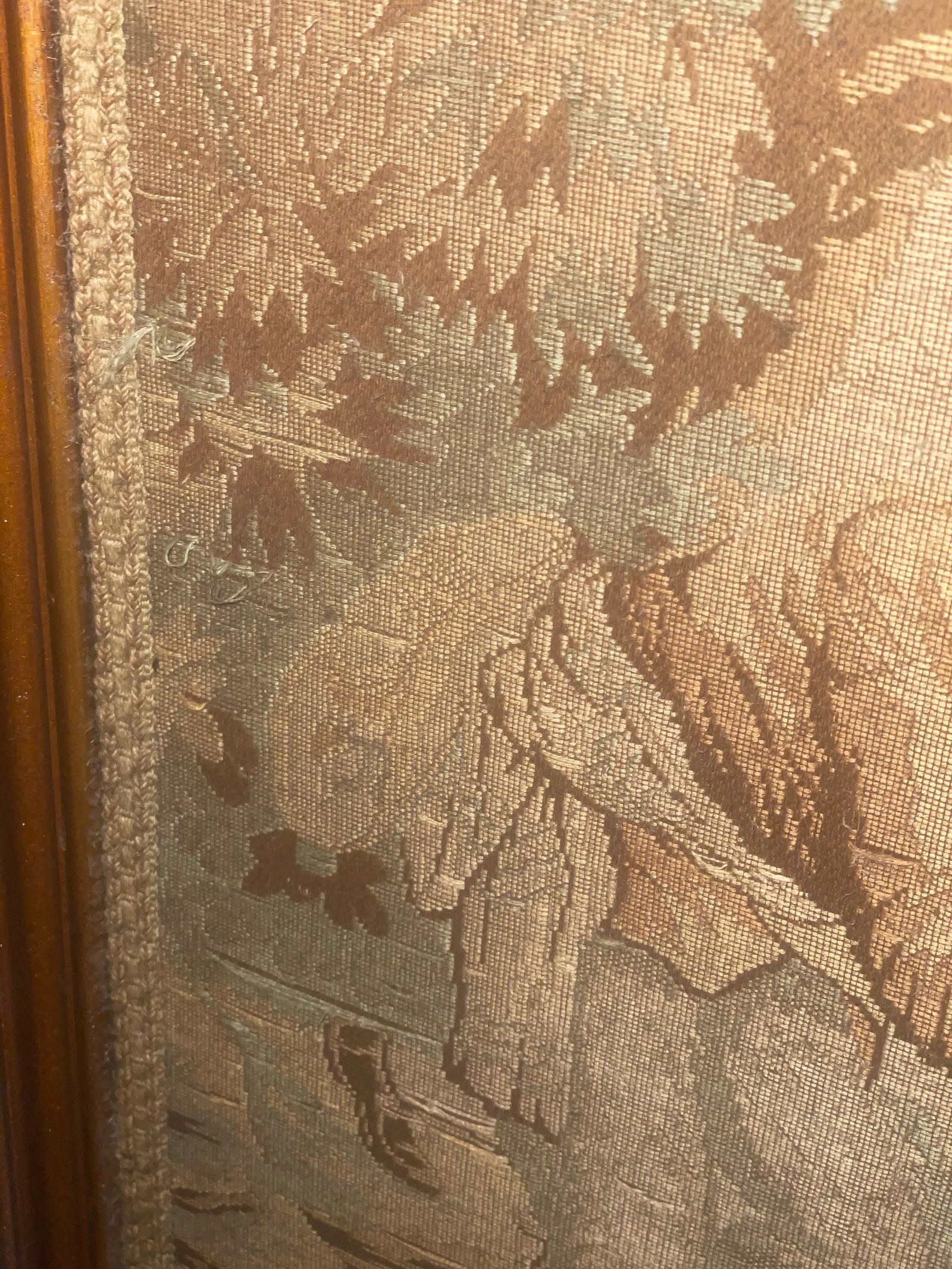 Late 19th Century French Tapestry 3 Panel Room Carved Wood Divider/Screen Glass Window - 3