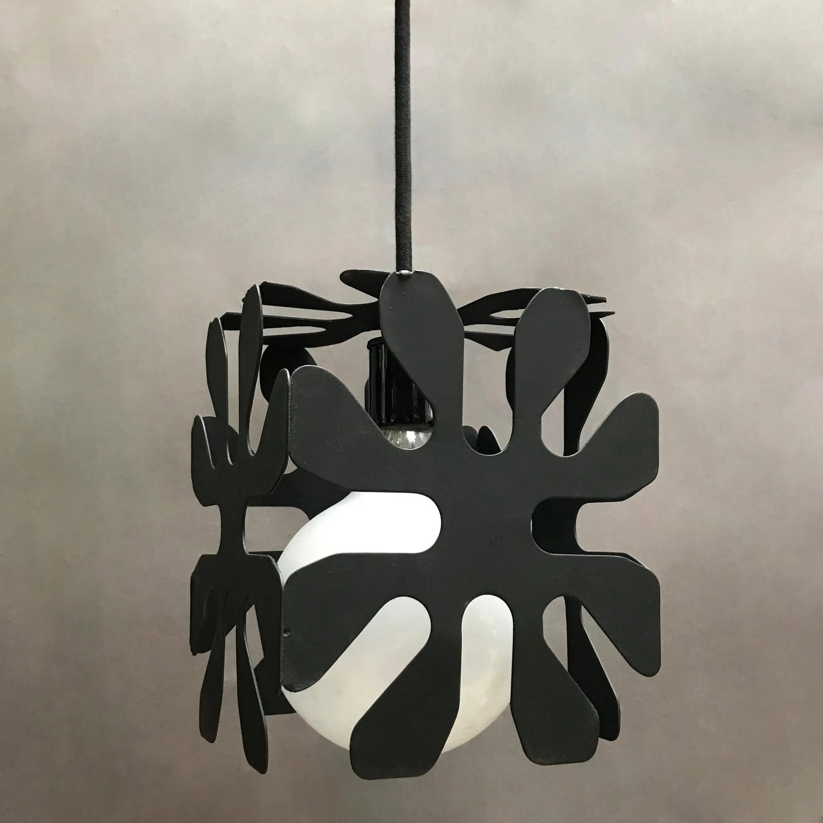 Mid-Century Modern Wrought Iron Cubed Flower Pendant Light - 2