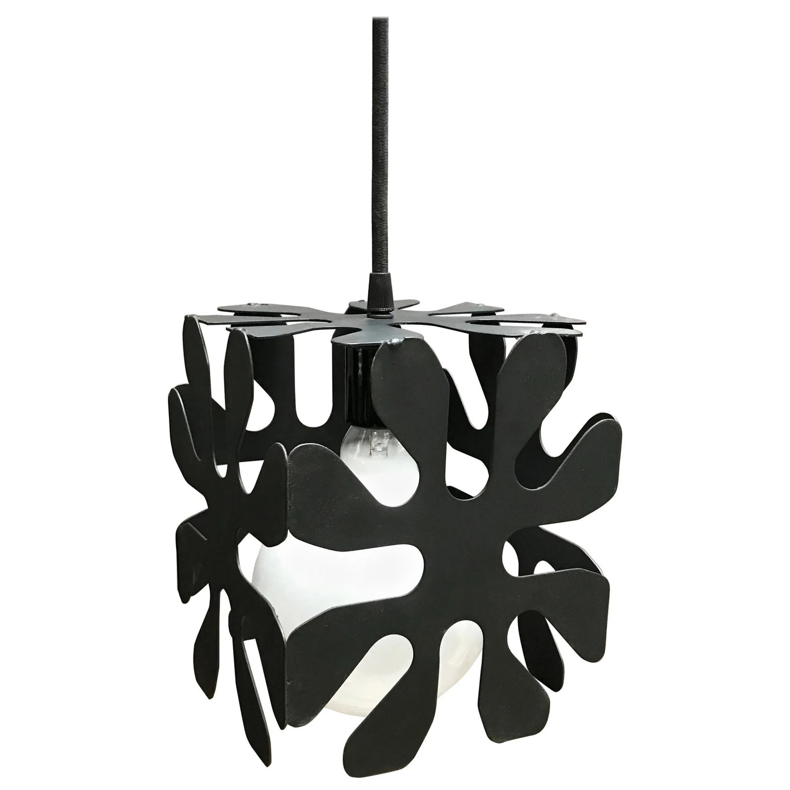 Mid-Century Modern Wrought Iron Cubed Flower Pendant Light - 7