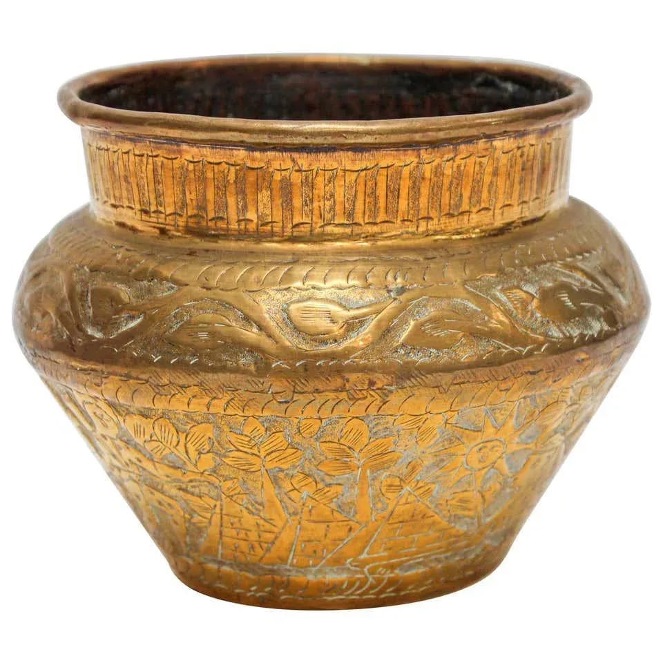 Middle Eastern Islamic Brass Bowl With Egyptian Scene - 11