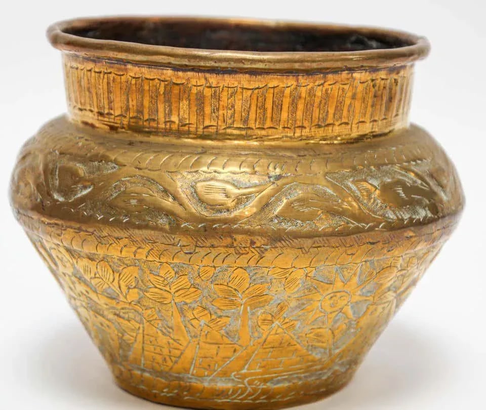 Middle Eastern Islamic Brass Bowl With Egyptian Scene - 4