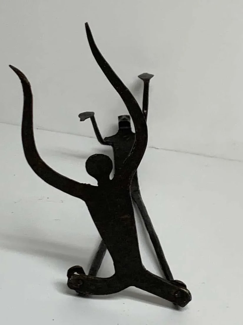 Late 20th Century Wrought Iron Walking Man and Shadow Bookends - a Pair - 12