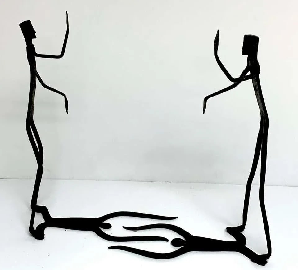 Late 20th Century Wrought Iron Walking Man and Shadow Bookends - a Pair - 13