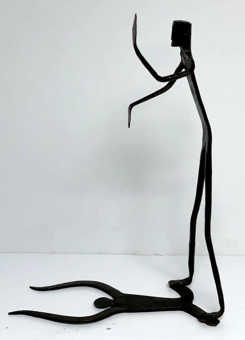 Late 20th Century Wrought Iron Walking Man and Shadow Bookends - a Pair - 3