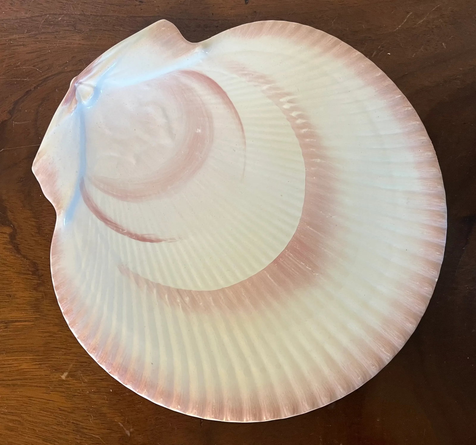 Antique 19th Century Wedgwood Pink Nautilus Pearlware Scallop Sea Shell Dessert Dish or Plate - 3