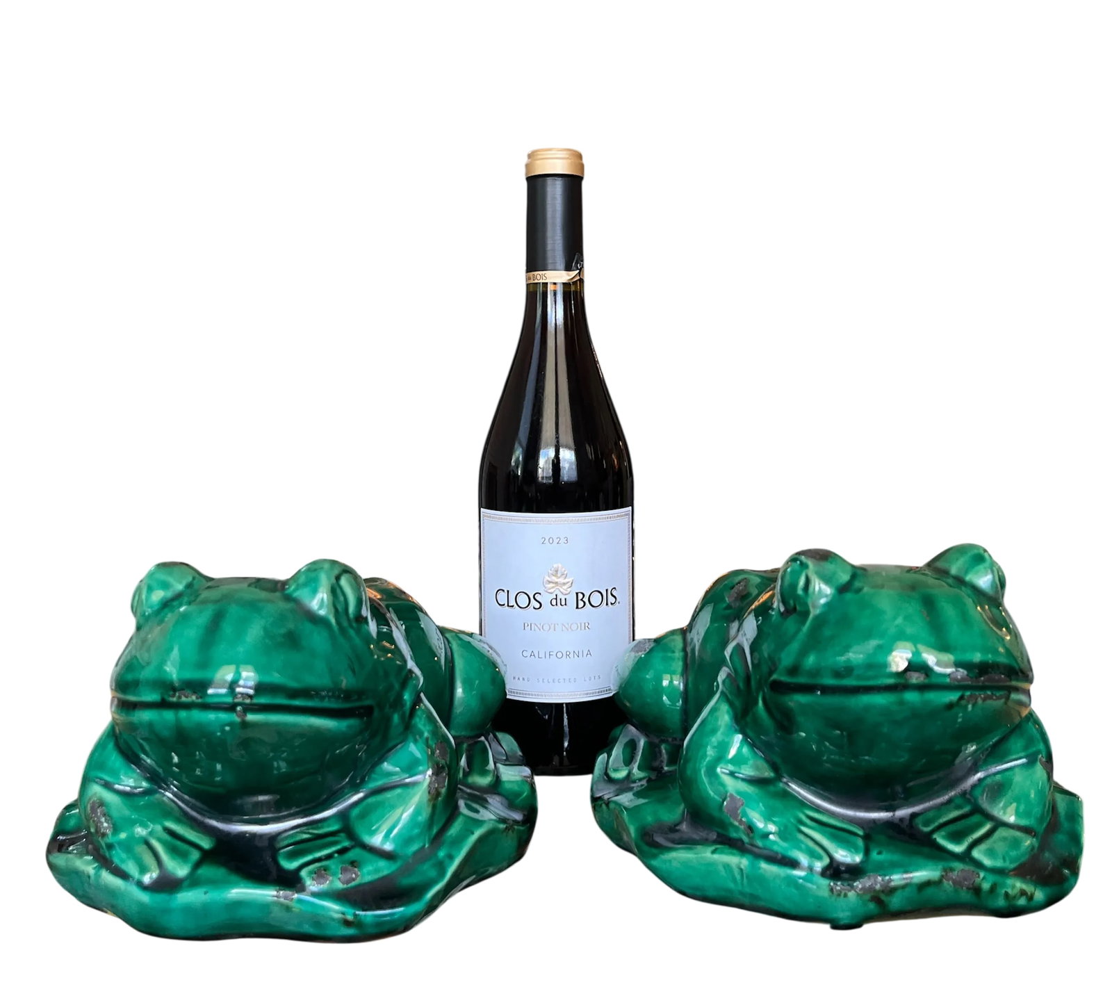 Vintage Glazed Green Ceramic Frogs on Lily Pad Bases Figural Statues - A Pair - 2