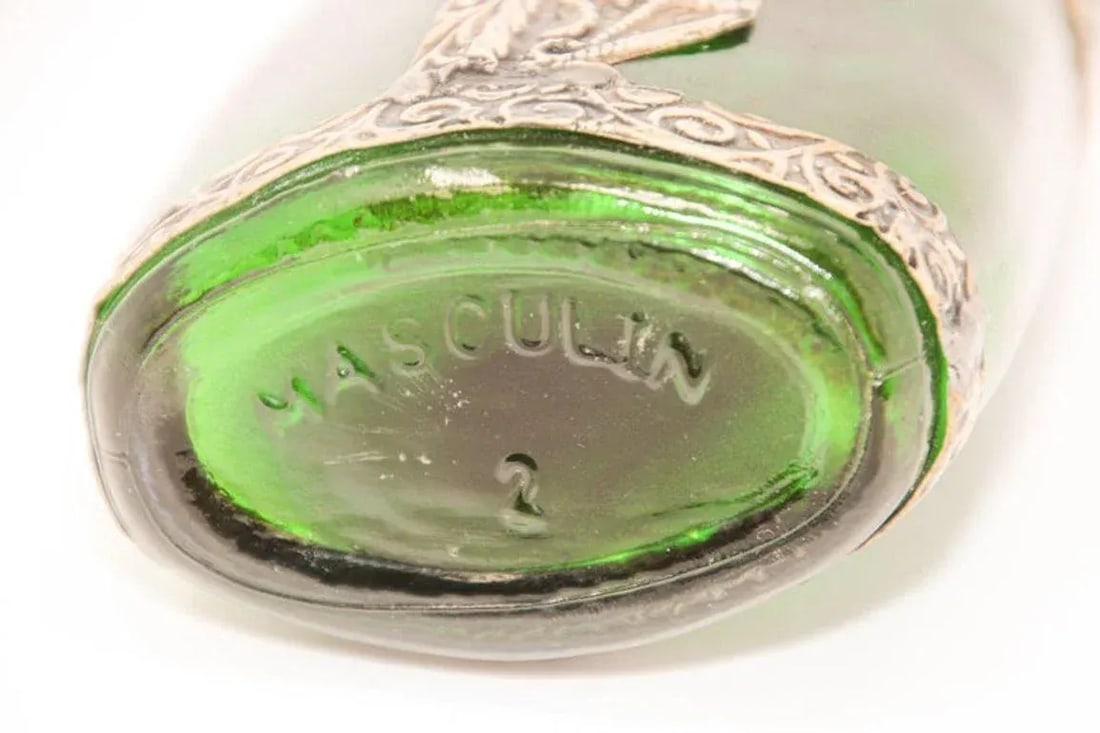 Moorish Green Glass Perfume Bottle Sprinkler with Embossed Metal Overlay - 5