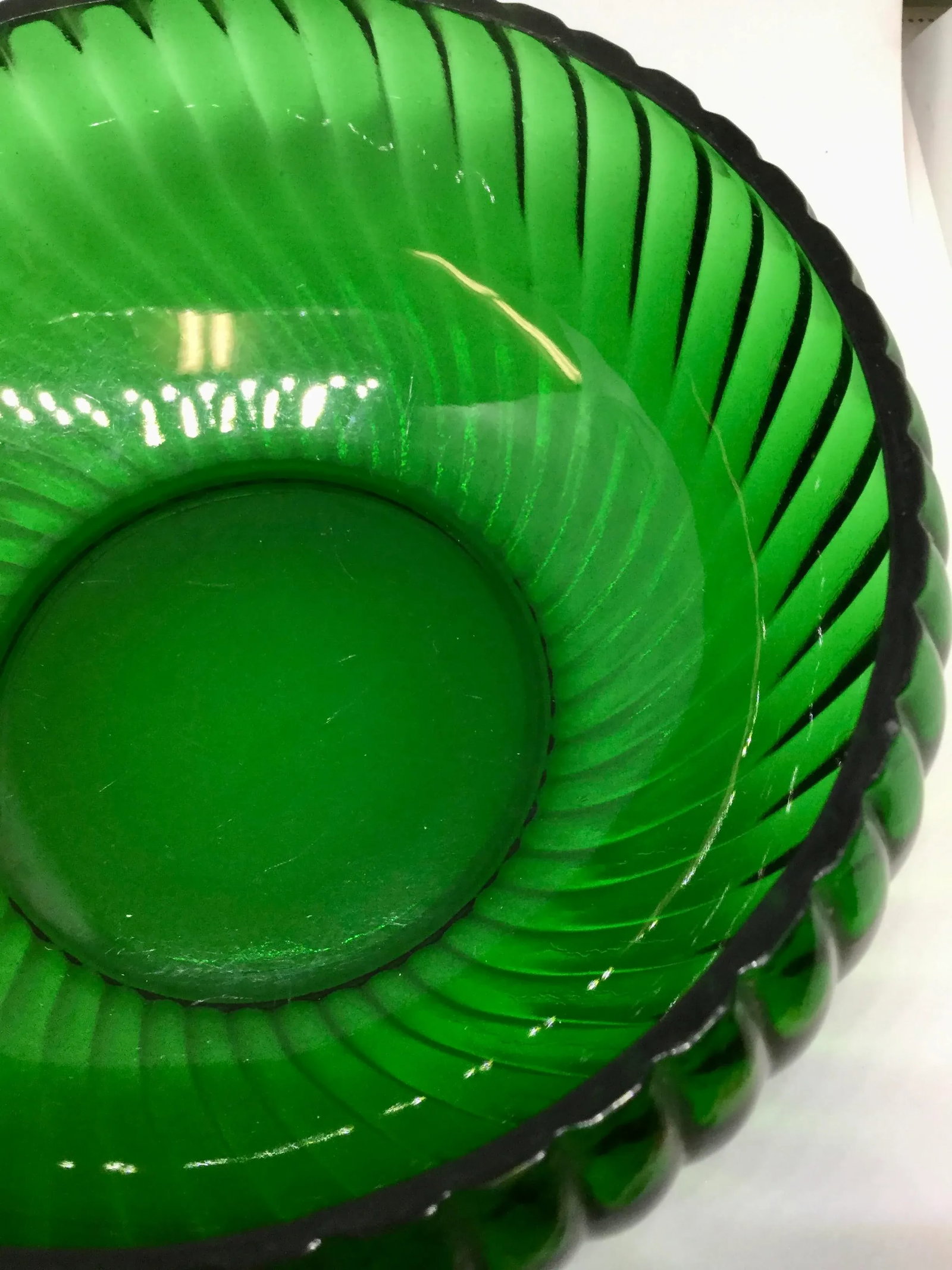 1950s Swirling Green Glass Serving Bowl - 10