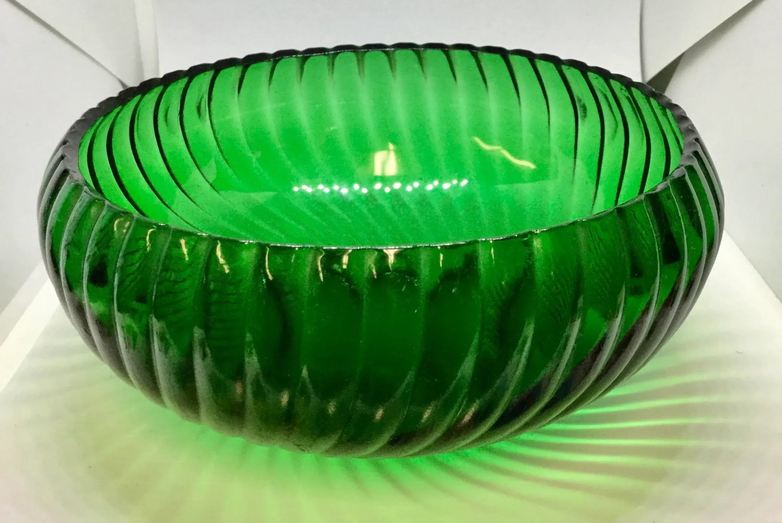 1950s Swirling Green Glass Serving Bowl - 12