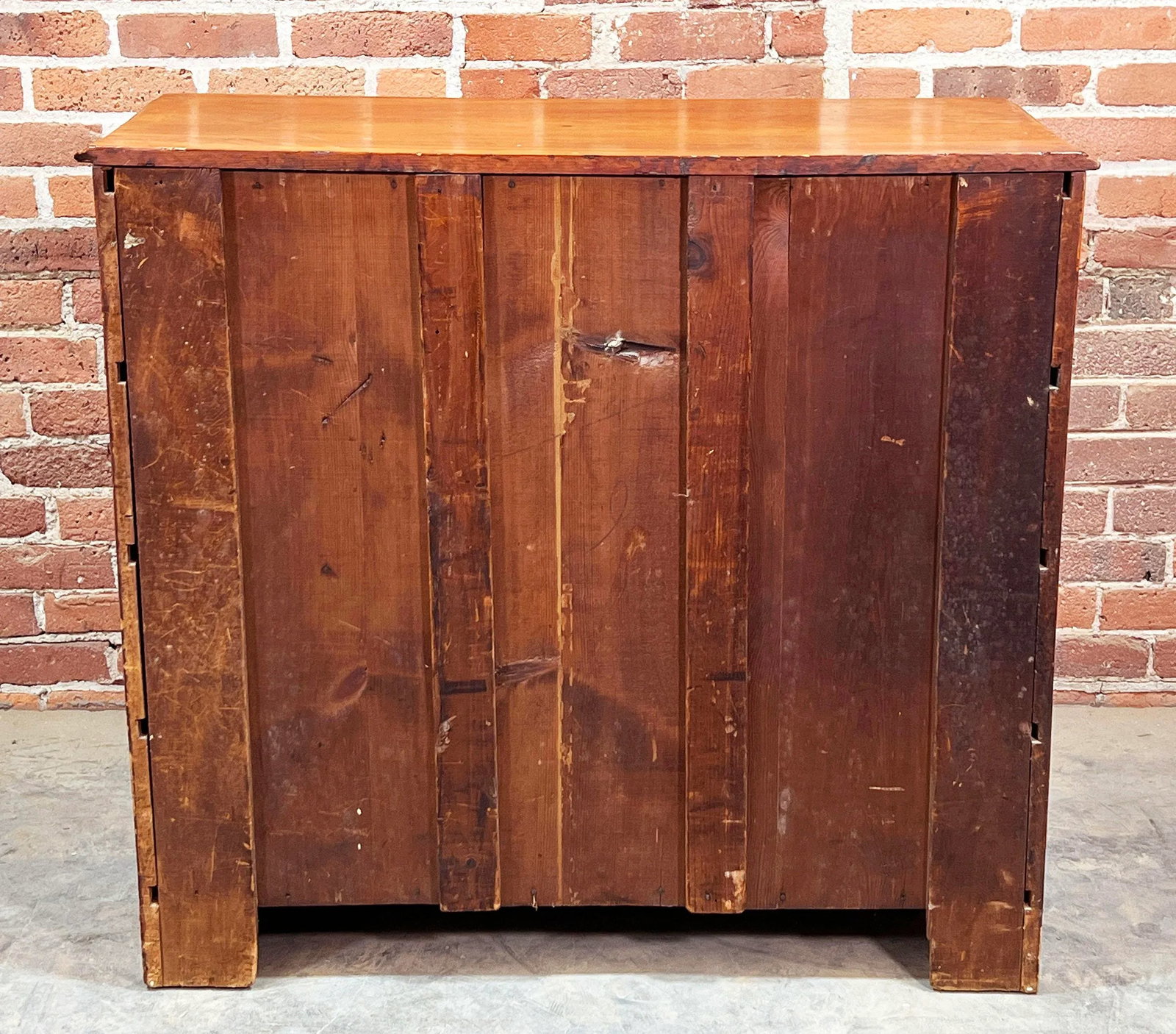 Antique 19th C. Cottage Pine 4 Drawer Dresser / Chest With Walnut Carved Pulls - 9