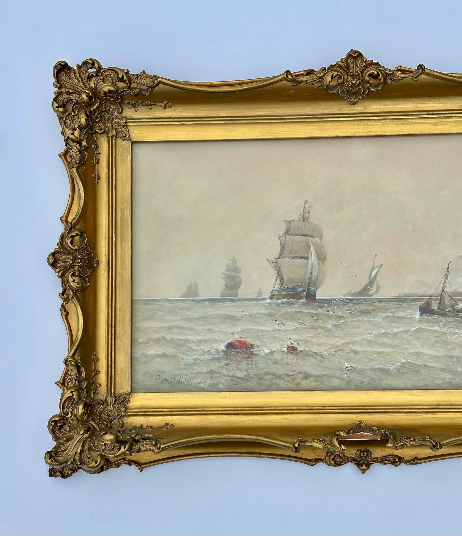 Antique Maritime Harbor Clipper Ship at Sea by Saint Clair Mulholland - 3