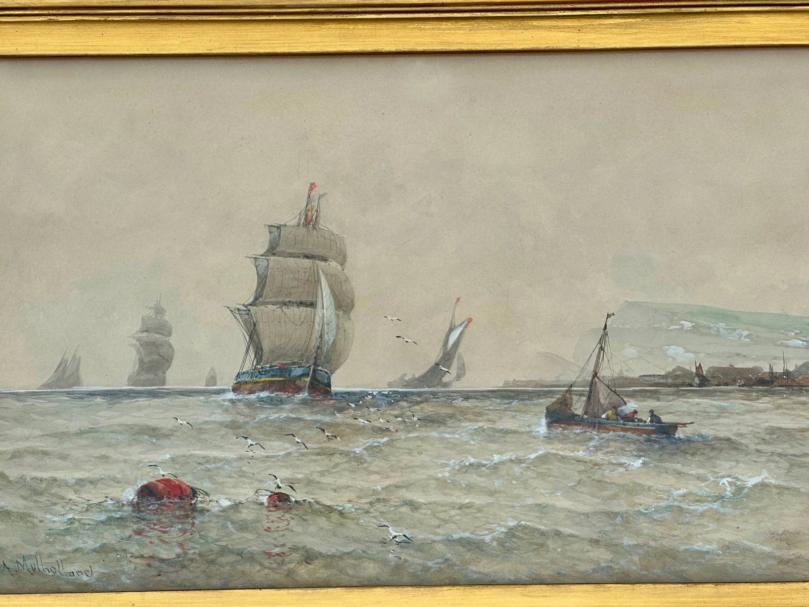 Antique Maritime Harbor Clipper Ship at Sea by Saint Clair Mulholland - 6
