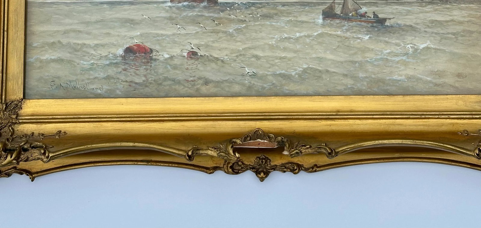 Antique Maritime Harbor Clipper Ship at Sea by Saint Clair Mulholland - 7