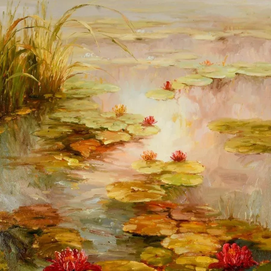 Late 20th Century Framed Signed Vera Oxley Waterlilies Oil on Canvas - 2