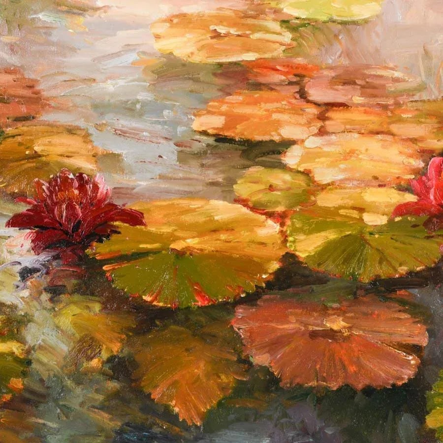 Late 20th Century Framed Signed Vera Oxley Waterlilies Oil on Canvas - 3