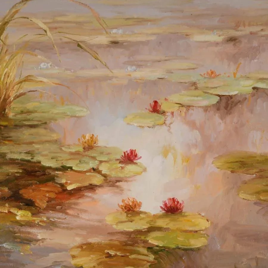 Late 20th Century Framed Signed Vera Oxley Waterlilies Oil on Canvas - 4