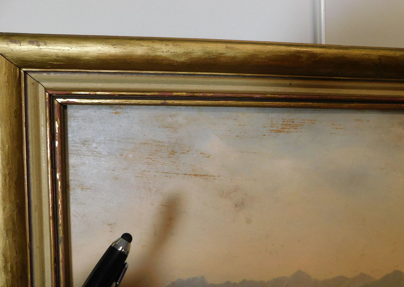 Mountain Valley Scene Framed Oil Painting On Board - Artist's Signature Illegible - 11
