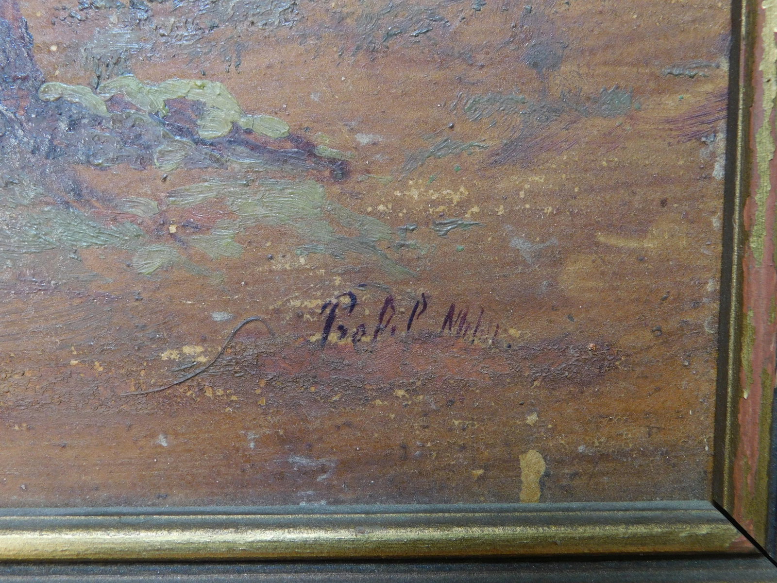 Mountain Valley Scene Framed Oil Painting On Board - Artist's Signature Illegible - 12