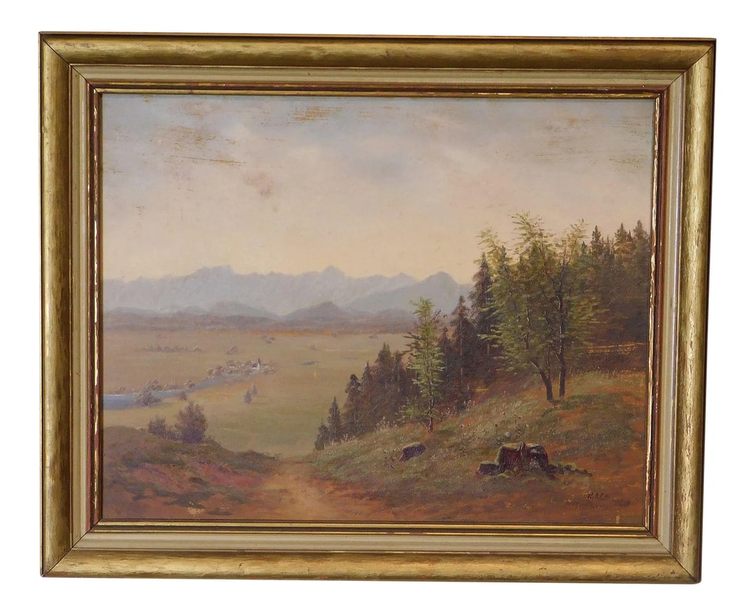 Mountain Valley Scene Framed Oil Painting On Board - Artist's Signature Illegible (1 of 13)