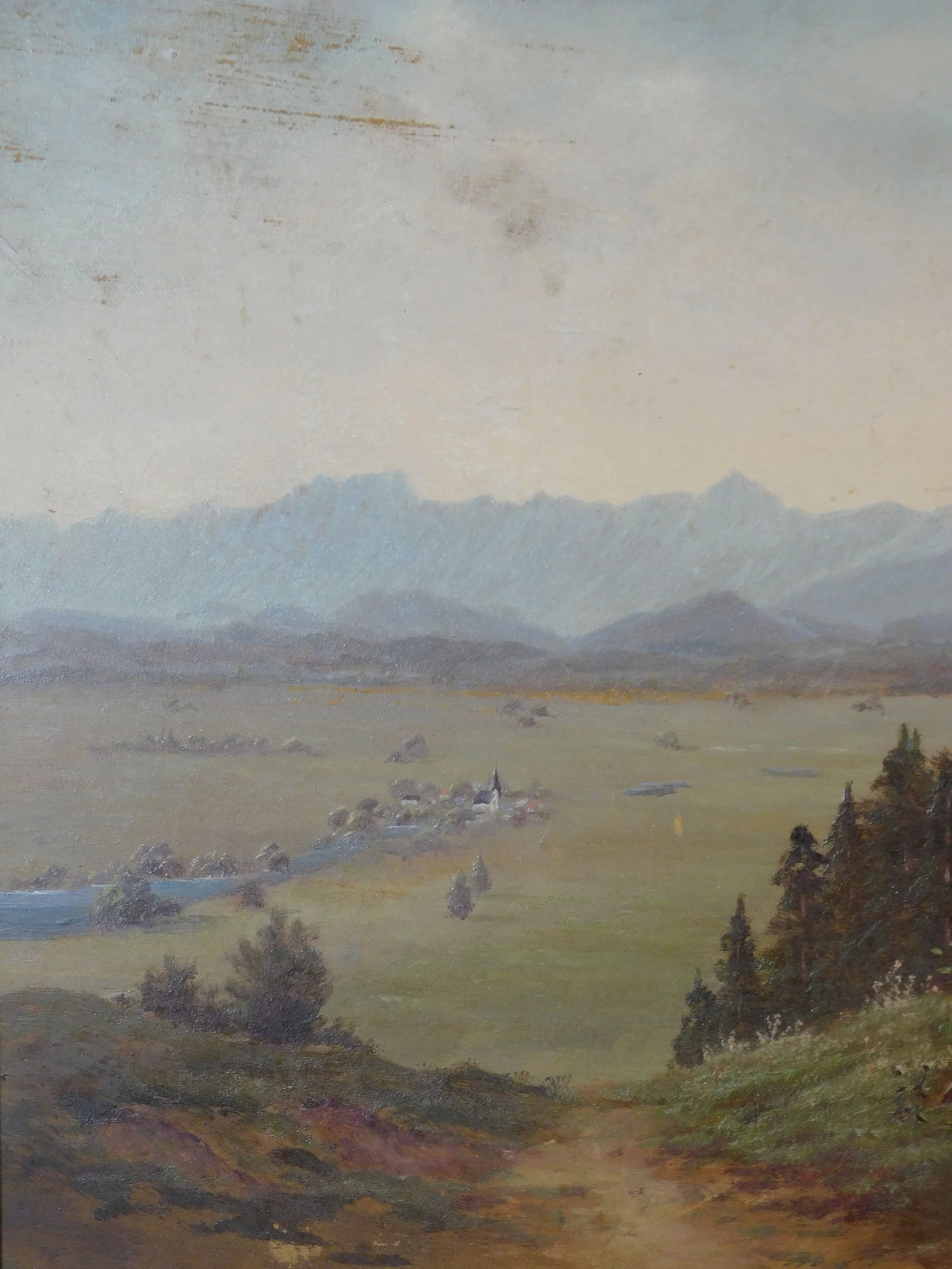 Mountain Valley Scene Framed Oil Painting On Board - Artist's Signature Illegible - 9