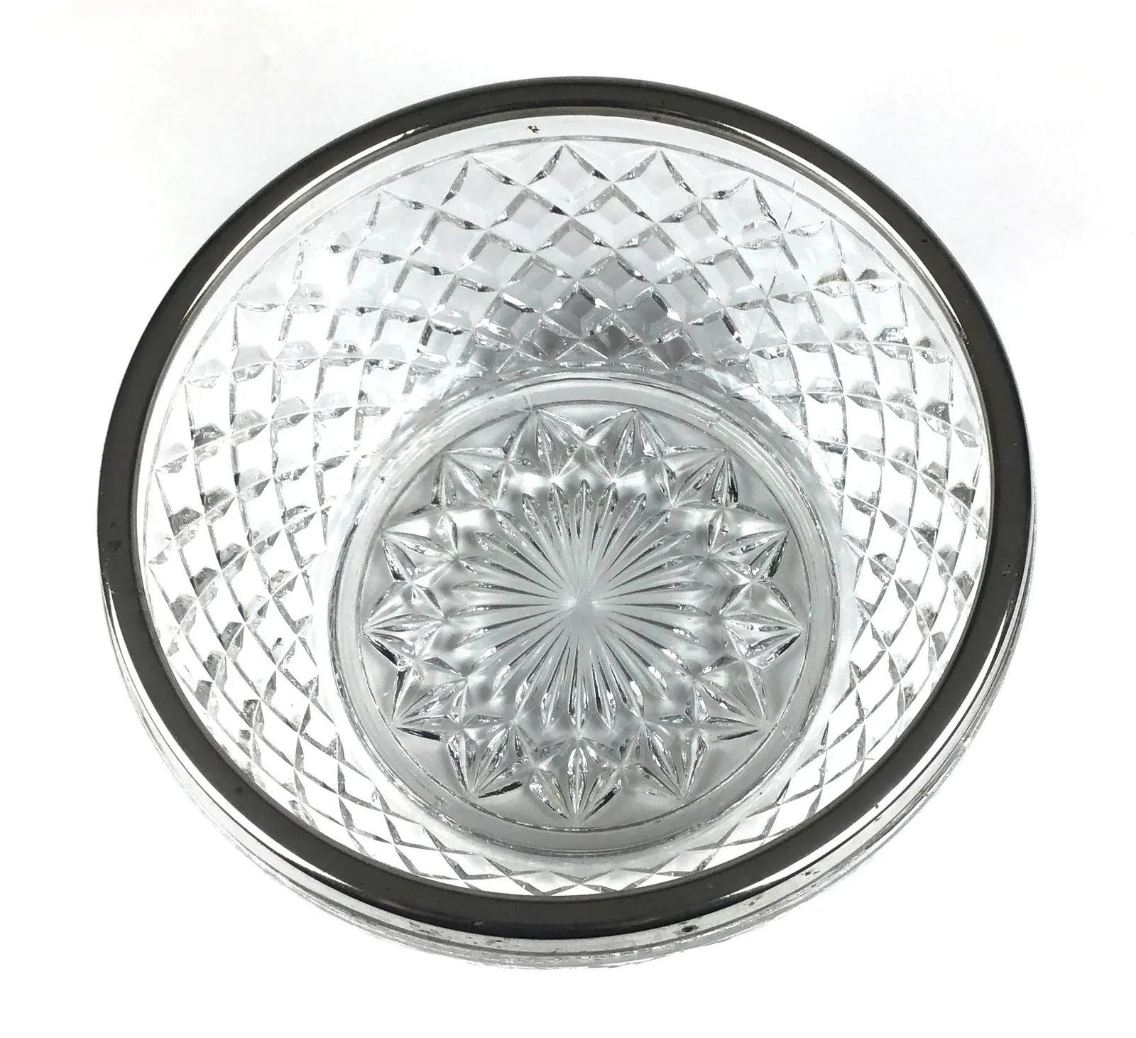 Vintage 1960s Cut Crystal Silver Plate Rim Bowl, Made in England - 2