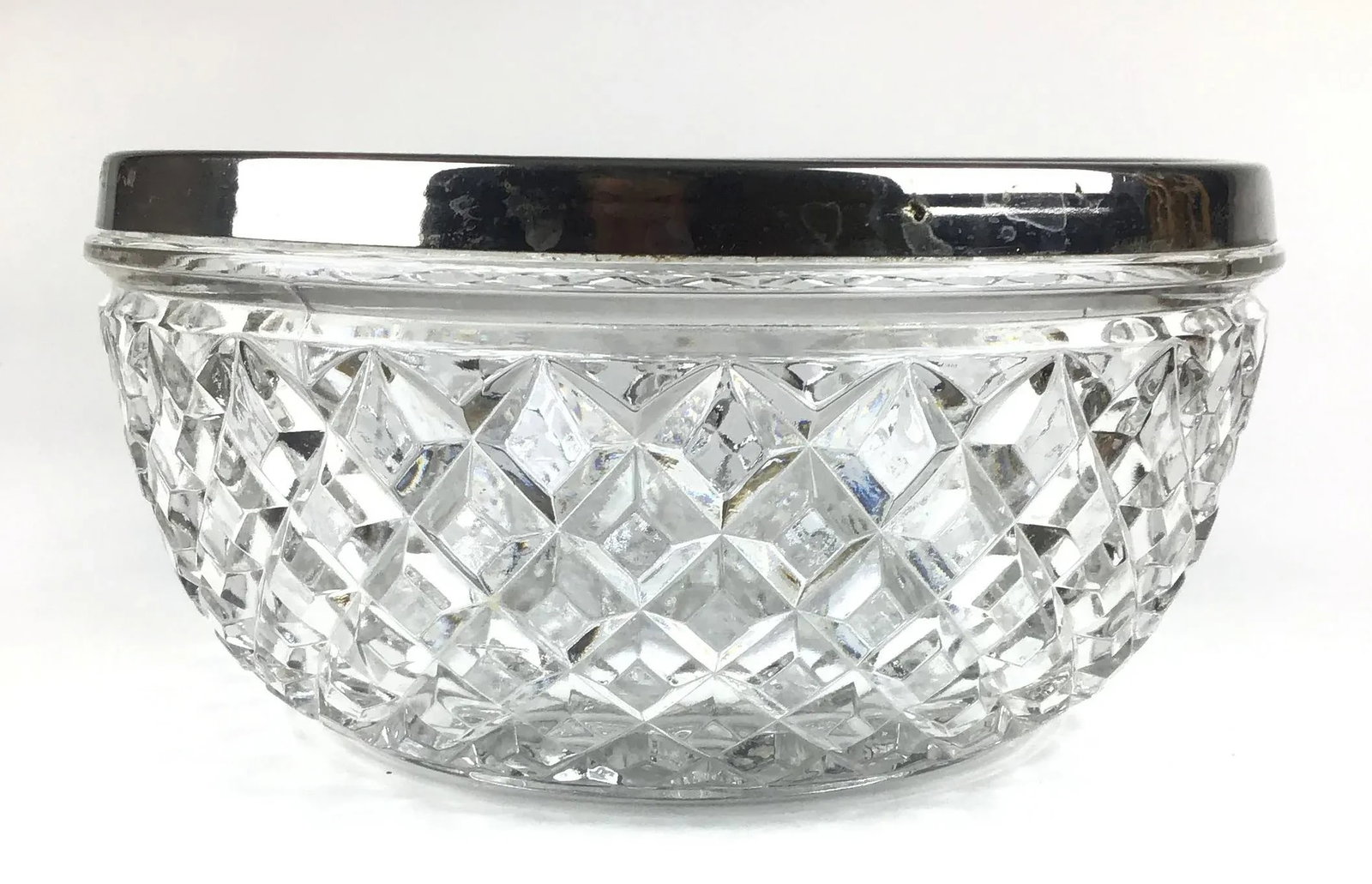 Vintage 1960s Cut Crystal Silver Plate Rim Bowl, Made in England - 4