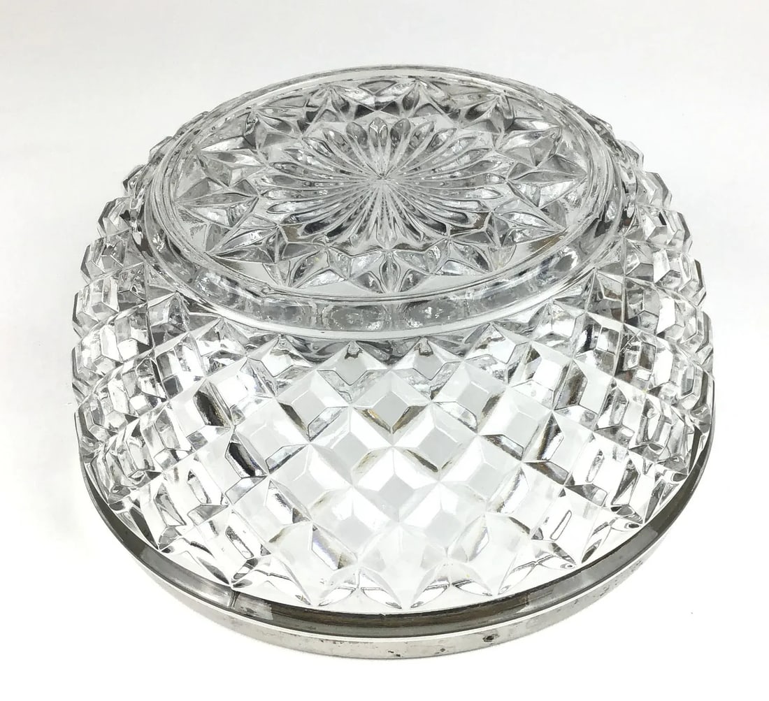 Vintage 1960s Cut Crystal Silver Plate Rim Bowl, Made in England - 5