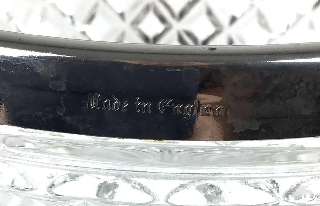 Vintage 1960s Cut Crystal Silver Plate Rim Bowl, Made in England - 9