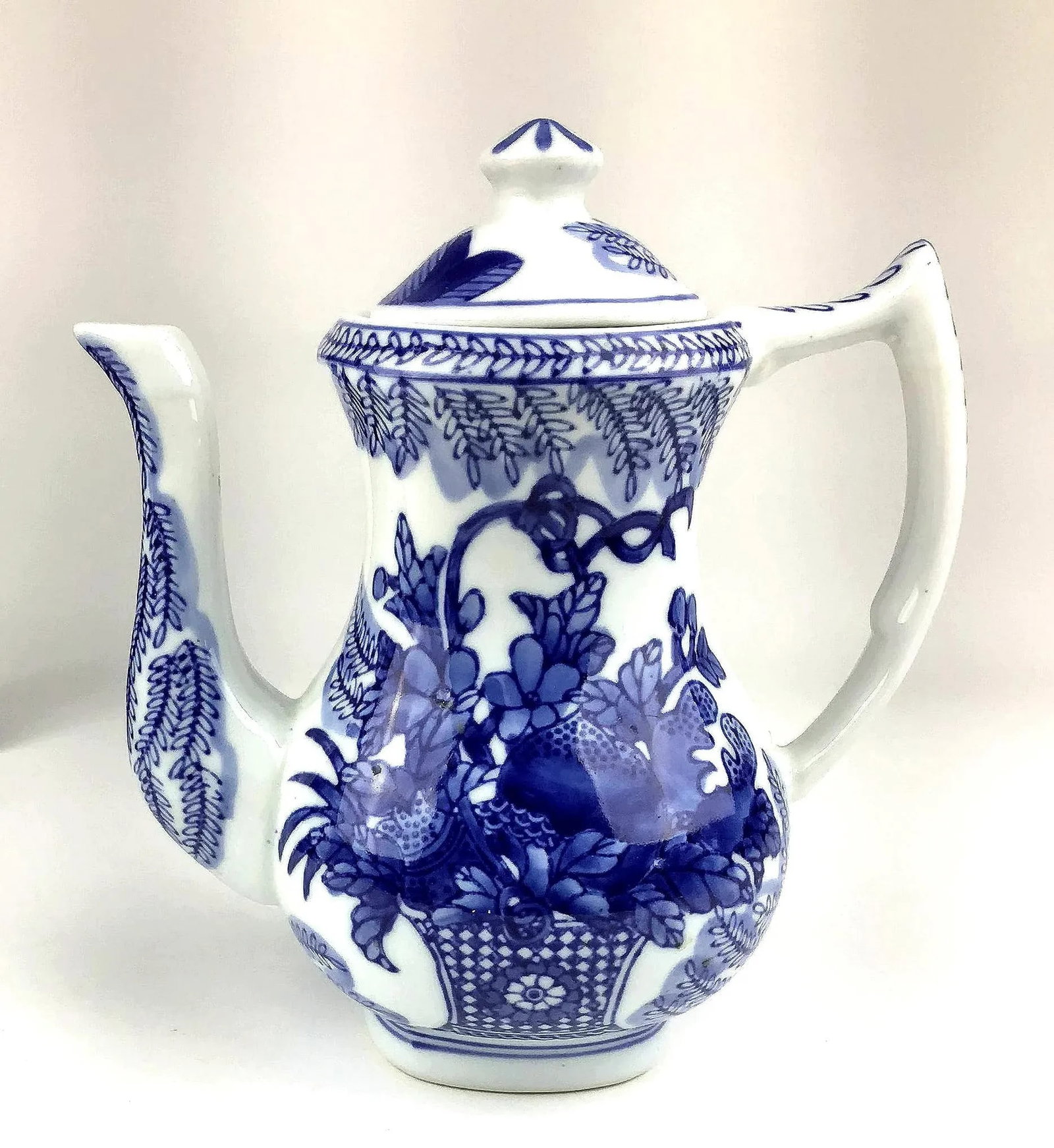 Boho Heavy Blue & White Vintage Chinese Tea Pot - 12