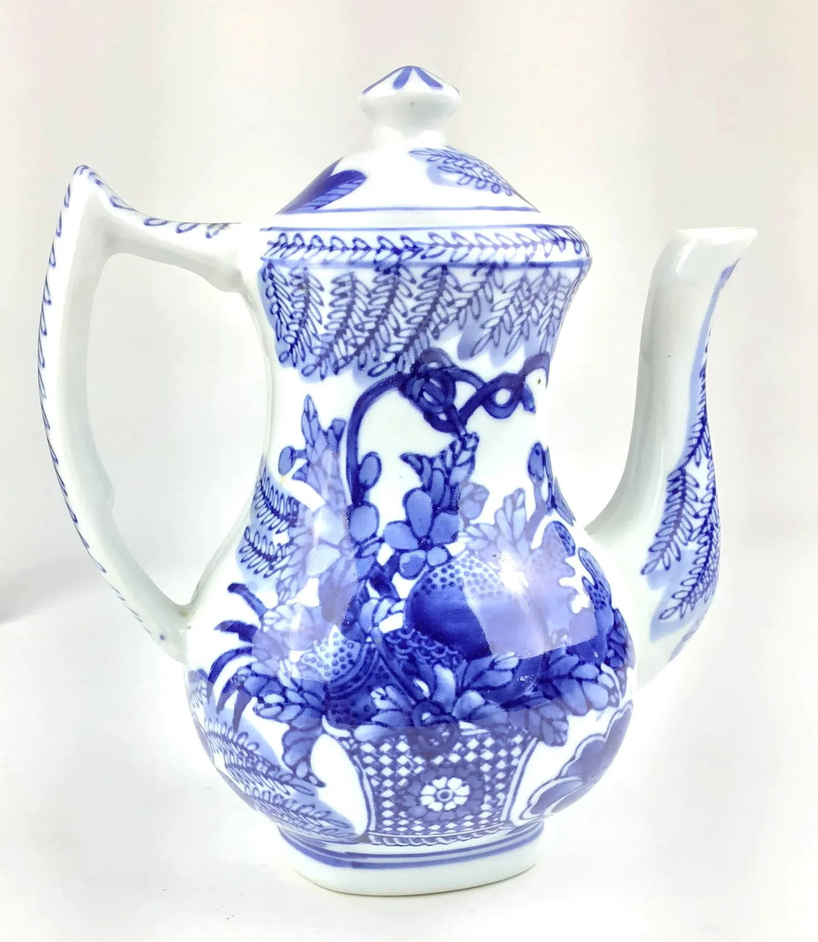 Boho Heavy Blue & White Vintage Chinese Tea Pot - 2