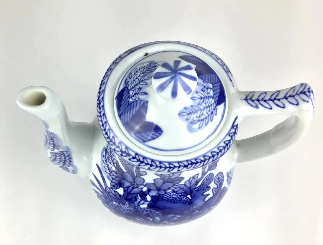 Boho Heavy Blue & White Vintage Chinese Tea Pot - 3