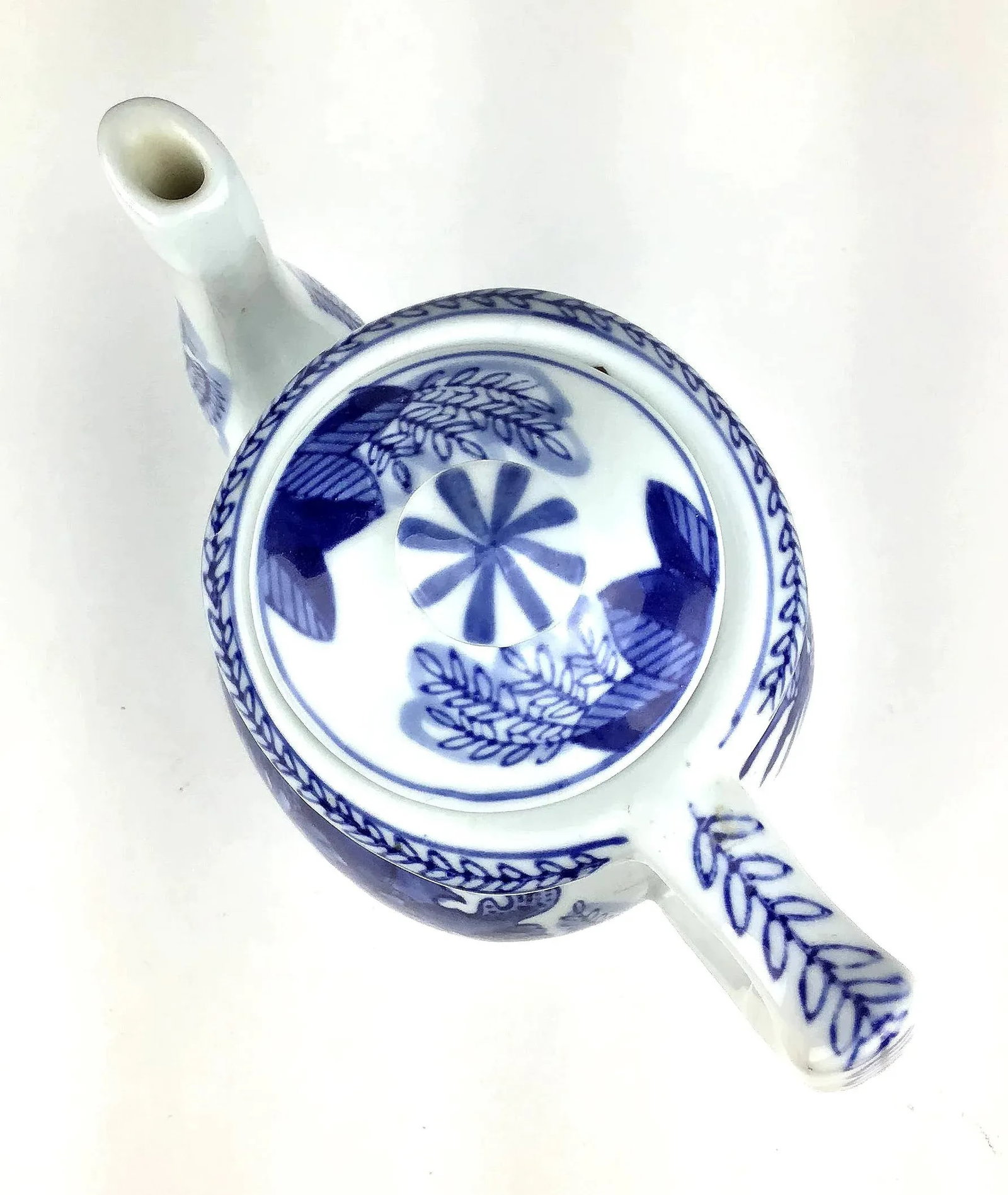 Boho Heavy Blue & White Vintage Chinese Tea Pot - 5