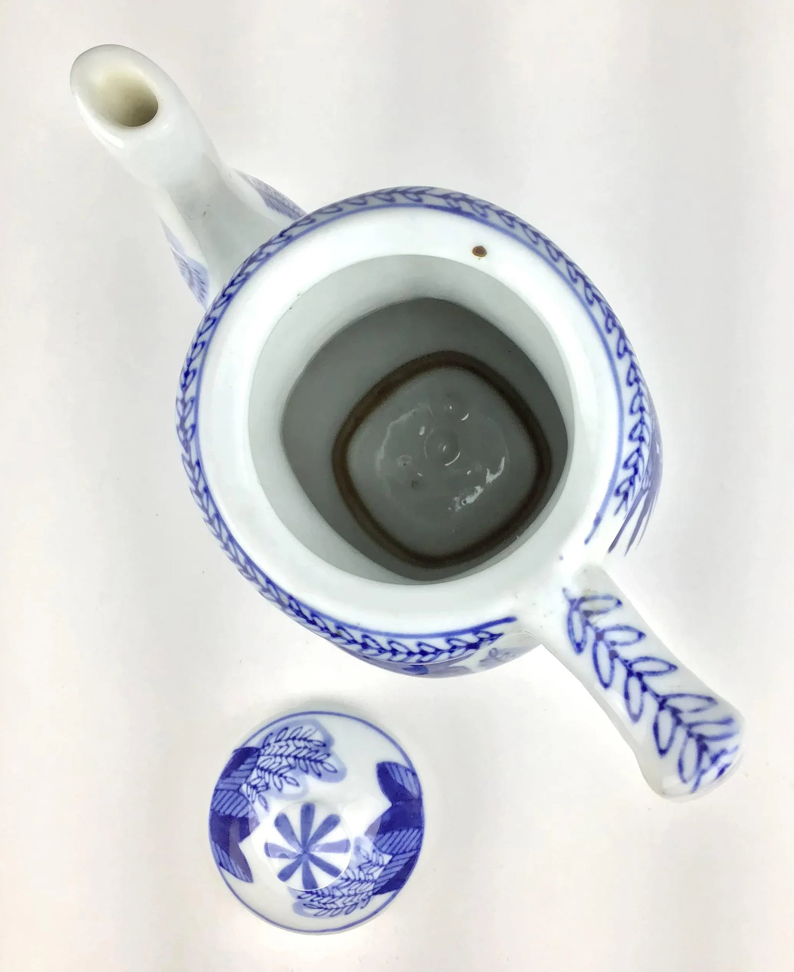 Boho Heavy Blue & White Vintage Chinese Tea Pot - 8