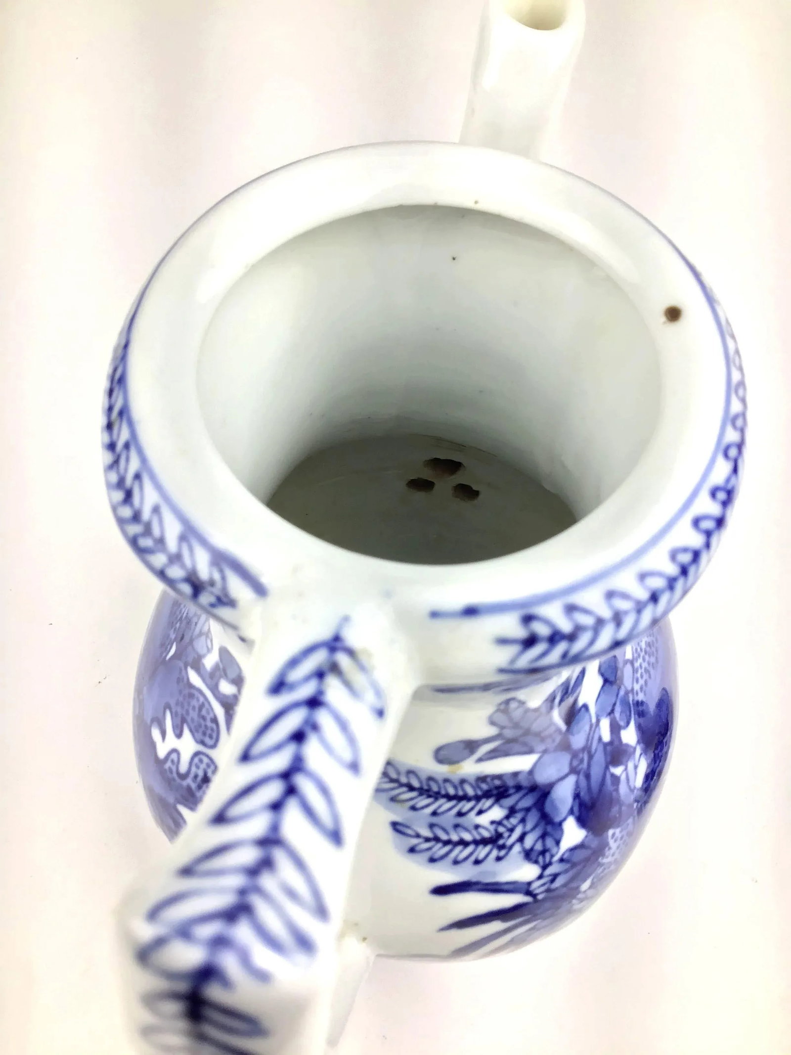 Boho Heavy Blue & White Vintage Chinese Tea Pot - 9