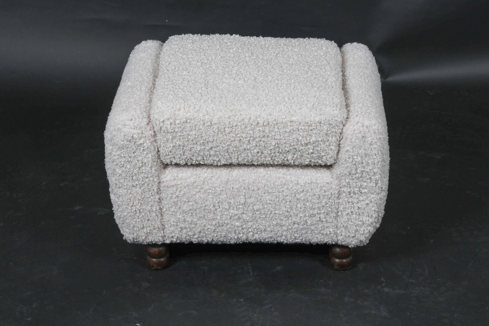 Mid Century Art Deco Lounge Chair Teak & Boucle W/Ottoman - 6