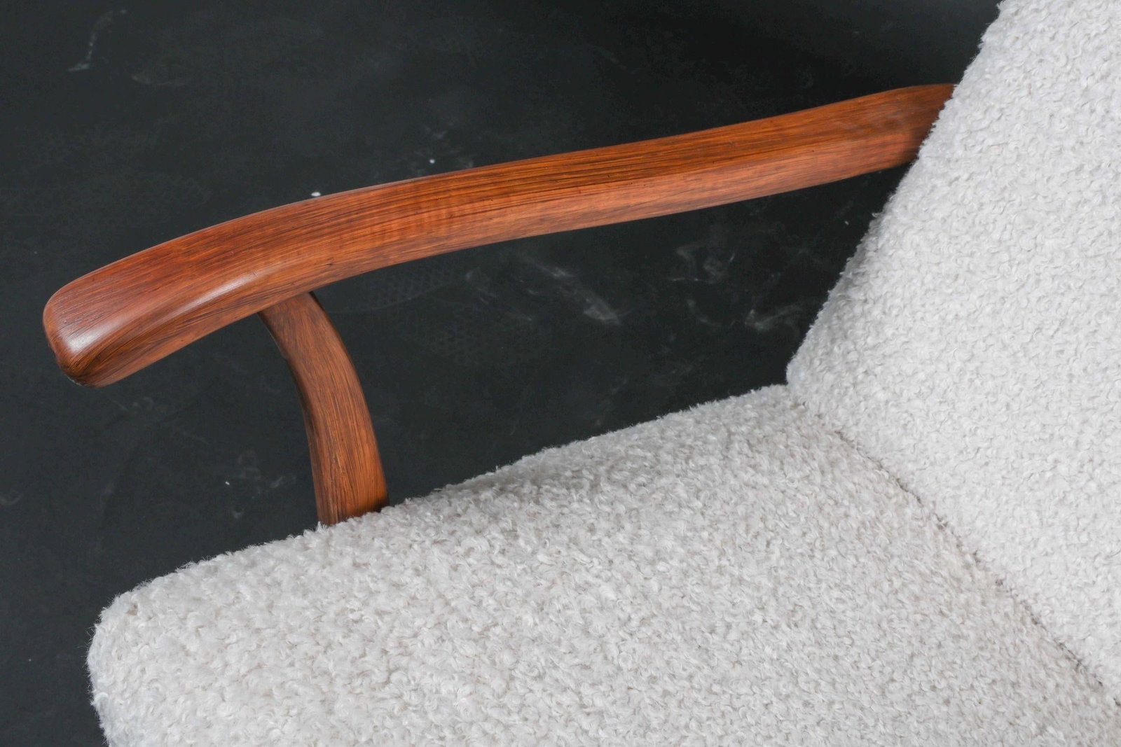 Mid Century Art Deco Lounge Chair Teak & Boucle W/Ottoman - 8