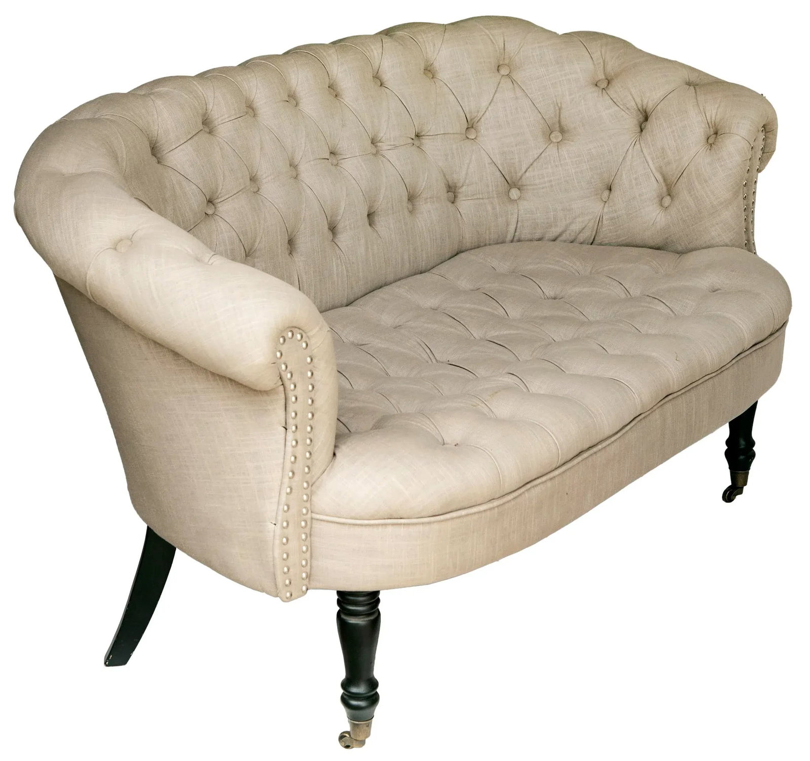 Vintage English Style Tufted Loveseat in Linen - 3