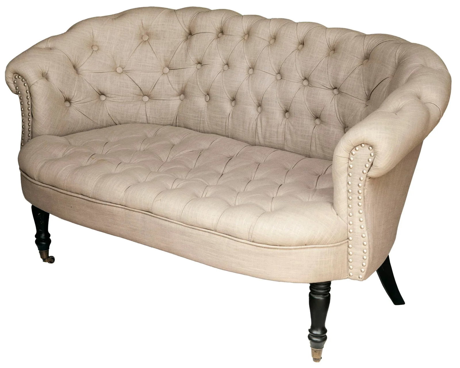 Vintage English Style Tufted Loveseat in Linen - 4