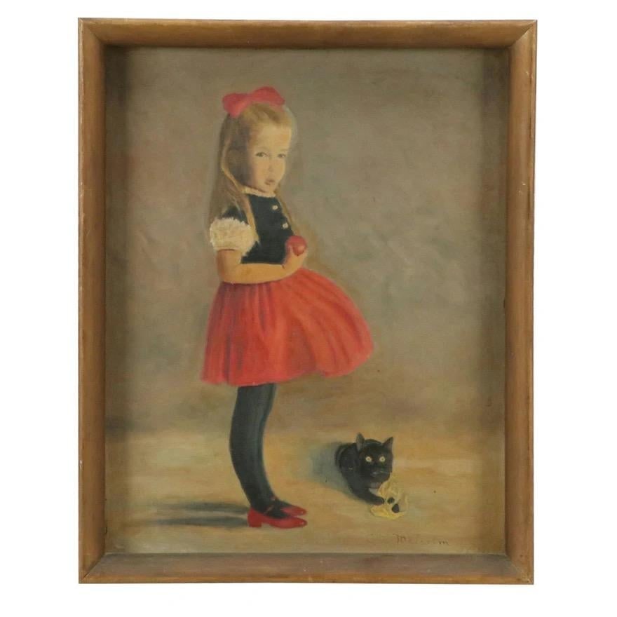 C. L. Malcolm (American 20th C.) 1940's Oil Painting of Young Girl and a Favorite Cat - 3
