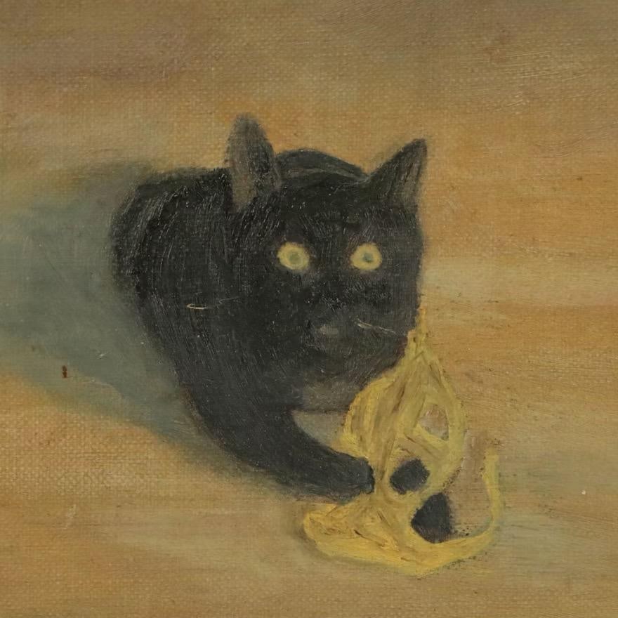 C. L. Malcolm (American 20th C.) 1940's Oil Painting of Young Girl and a Favorite Cat - 4