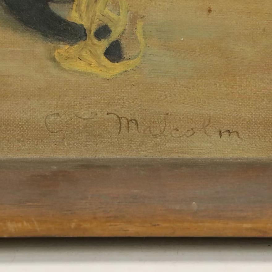 C. L. Malcolm (American 20th C.) 1940's Oil Painting of Young Girl and a Favorite Cat - 6