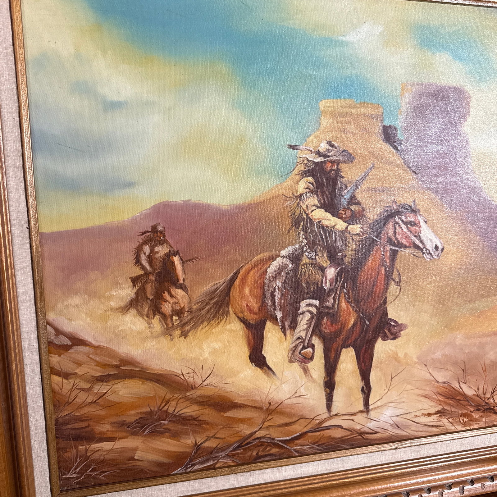 Vintage Western Cowboy Desert Landscape Painting Framed ~ Signed w.m. Steiner - 2