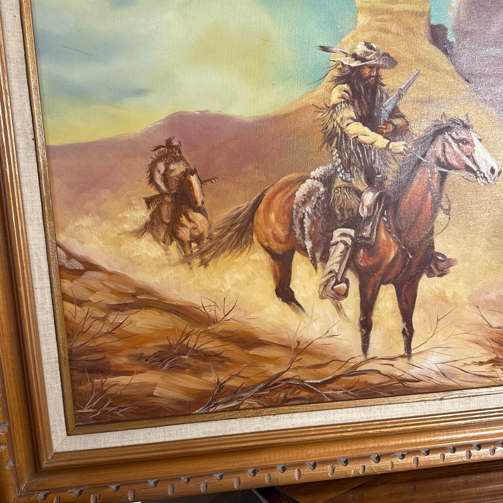 Vintage Western Cowboy Desert Landscape Painting Framed ~ Signed w.m. Steiner - 9