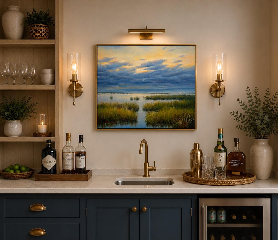 Original Coastal Marsh Oil Painting, 20 X 24 Unstretched Canvas, Blue Sky Wetlands Landscape Art - 3