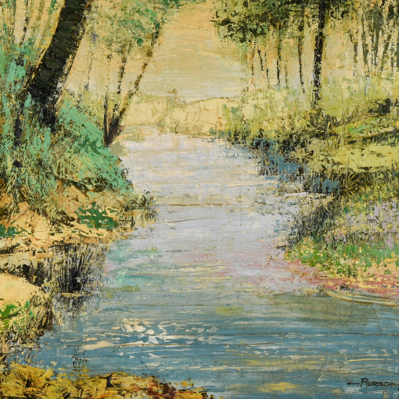 Framed Signed Peaceful Creek Oil on Canvas by Pereda - 2