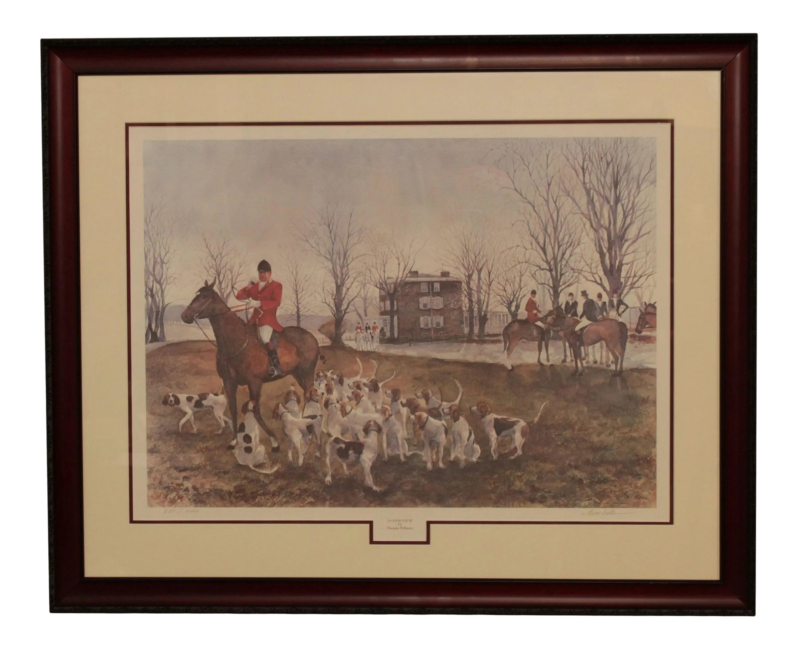 Thomas Williams 'A Good Pack' Limited Edition Signed Fox Hunt Print: High Quality Artist Signed Limited Edition, Custom Framed Fox Hunt Art Print # 207 of 400 Condition: Alterations: Original Condition Unaltered Imperfections: Some Imperfections Condition Notes: Clean