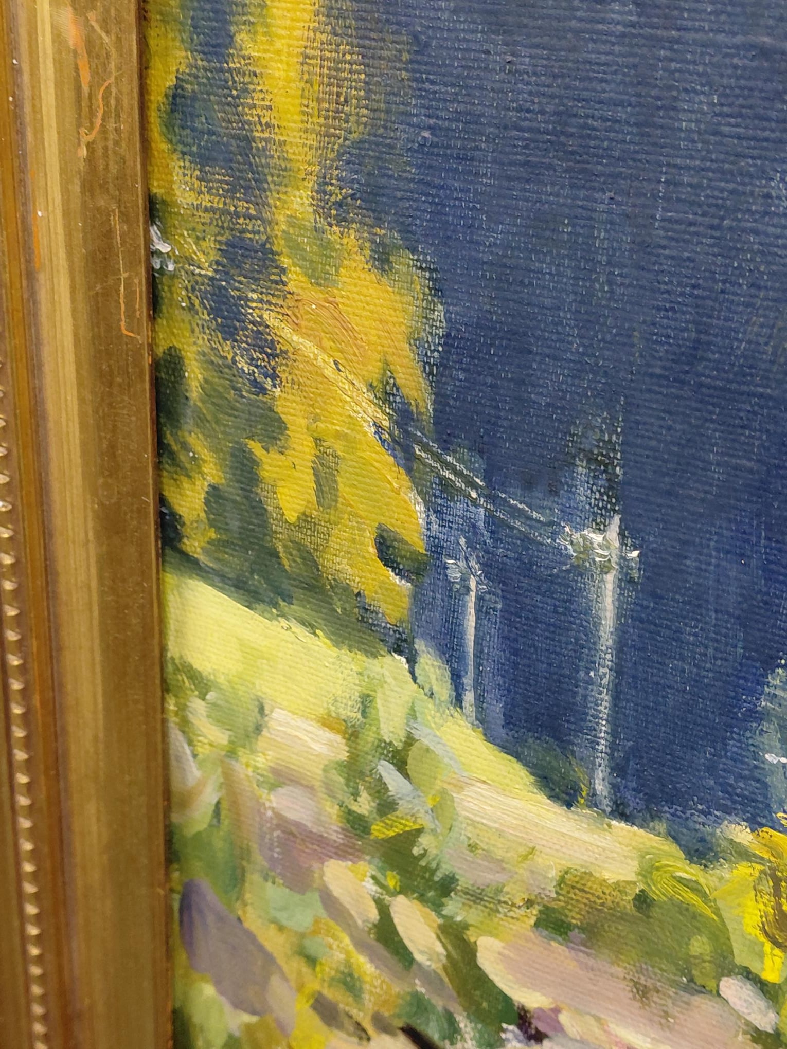 Framed Signed Gentle Waterfall Painting on Canvas - 14
