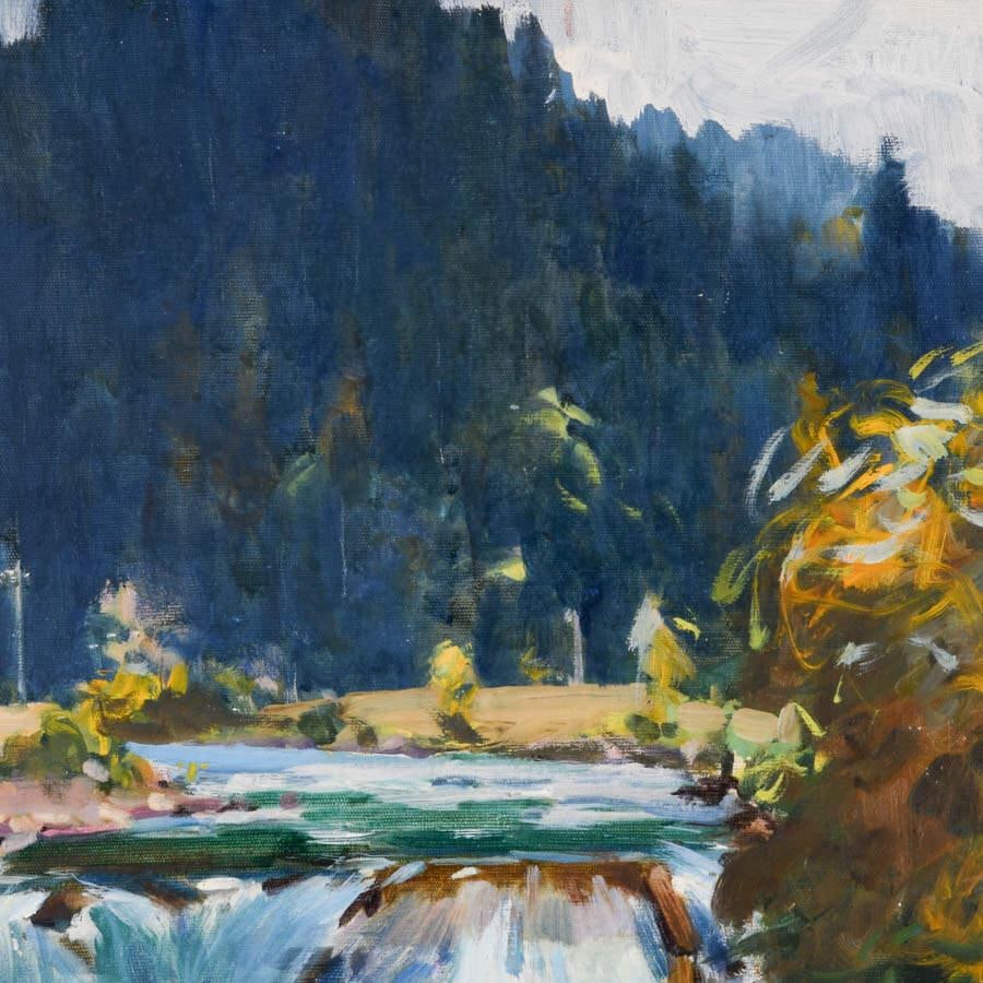 Framed Signed Gentle Waterfall Painting on Canvas - 3